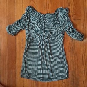 Off the shoulder black and grey striped shirt